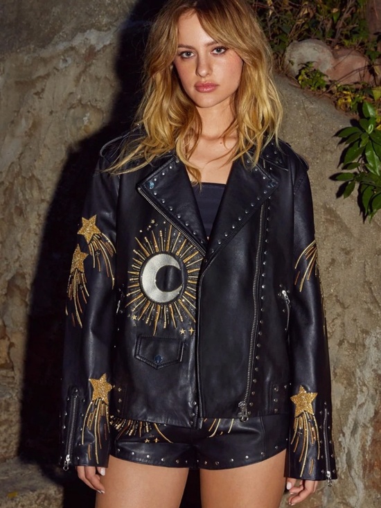 Nasty Gal Jackets & Blazers - Nasty Gal Black Leather Jacket with Gold Celestial Embroidery